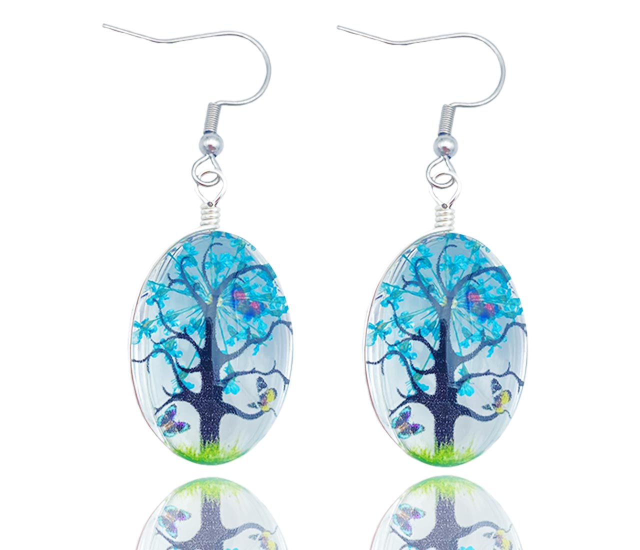 boucles d'oreilles arbre de vie bleu