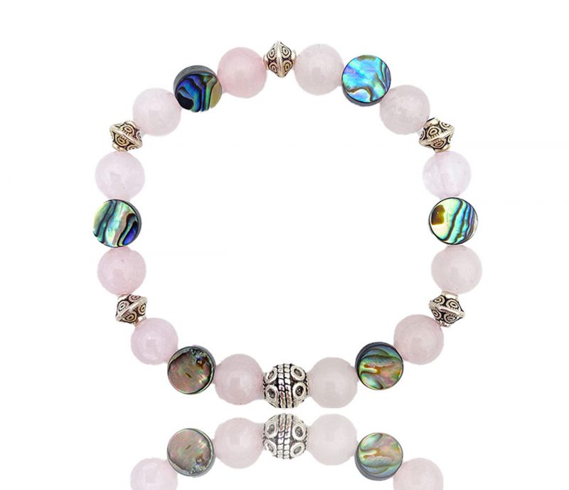 Bracelet nacre abalone et quartz rose