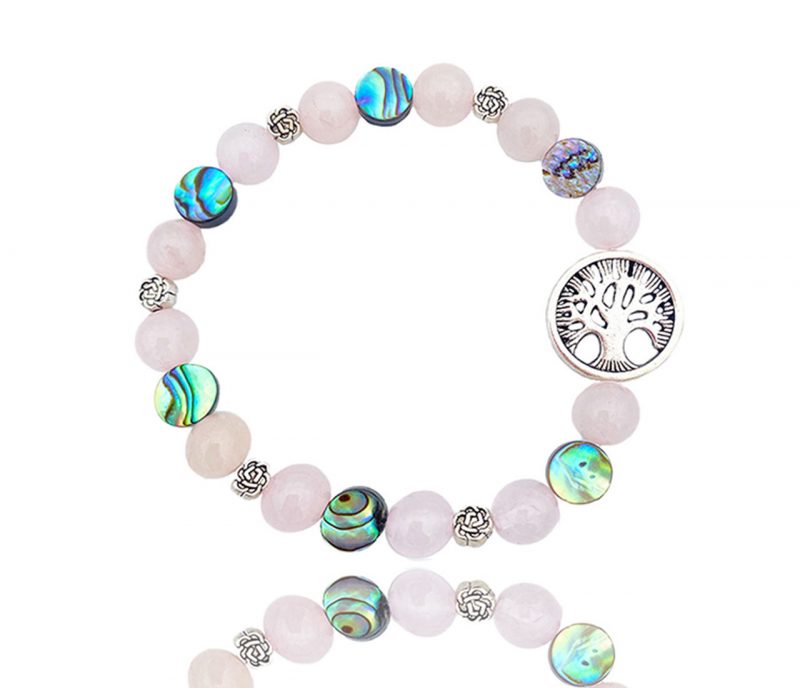 Bracelet nacre abalone et quartz rose