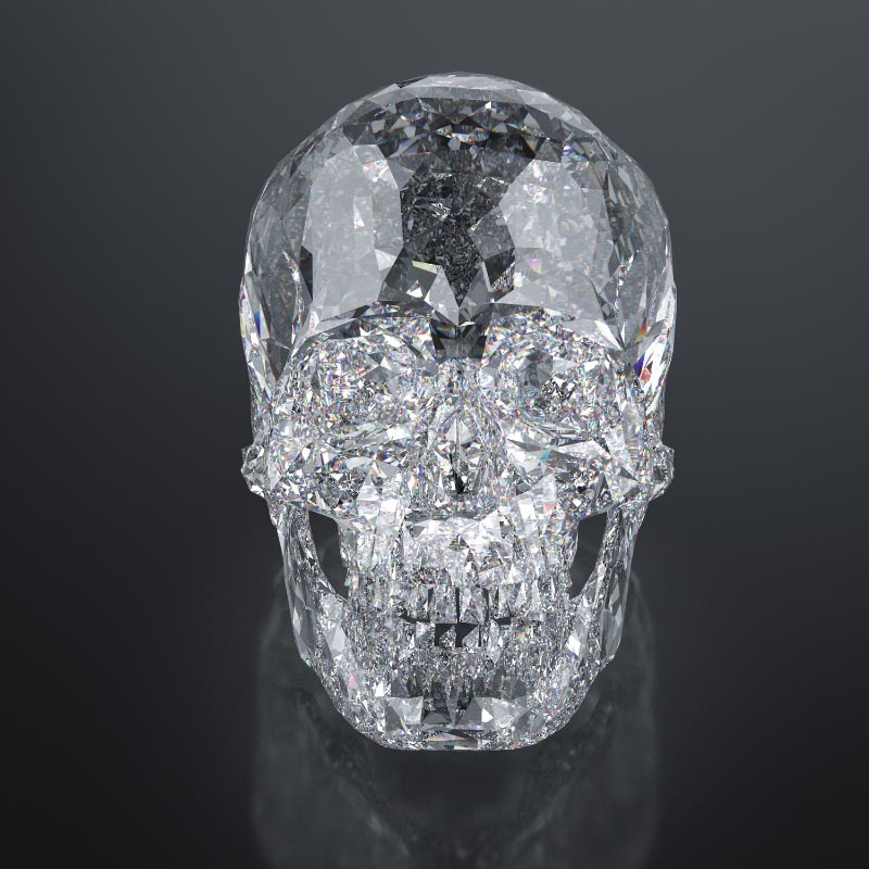 Crâne en cristal sur fond noir